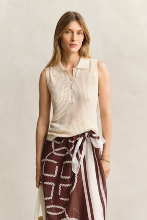 GANT Women Sleeveless Lace Knit Top (XXL) CREAMED WHITE