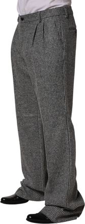 Dolce & Gabbana Mens Houndstooth Wool Alpaca Trousers Gray Nylon