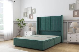 Sloomy Falcon Plush Divan Base 2 Drawers Foot-End-54 Wingback Headboard in Emerald | Size: Small Double
