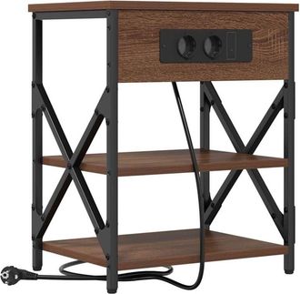 vidaXL Cabinete de Noche con Estación de Carga Marrón roble Vidaxl