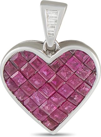 Luxury Bazaar 18K White Gold 0.07ct Diamond Ruby Heart Pendant MF19-100826