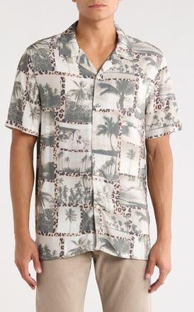 JANE + MERCER Palm Print Camp Shirt in California/Cheetah Print at Nordstrom Rack, Size X-Large