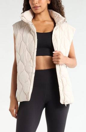 Zella Skyline Belted Puffer Vest in Grey Pebble at Nordstrom, Size X-Large