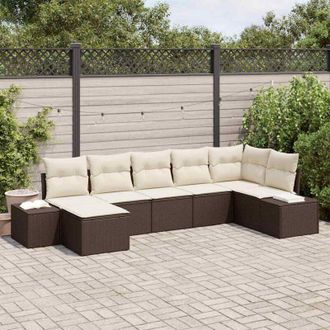 vidaXL Vidaxl - Conjunto De Sof&aacute; De Jard&iacute;n Con Coj&iacute;n 7 Pcs Marr&oacute;n Polirat&aacute;n