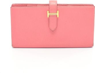 Herm&egrave;s Pink Chevre Leather Long Wallet (Bi-Fold) (Pre-Owned)