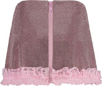 Self Portrait Womens Mini Skirt Embellished Pink Polyester