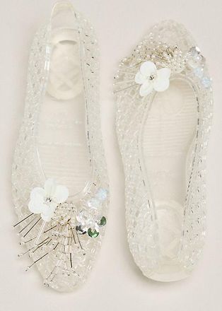 Anthropologie Heavenly Jelly Camelia Embellished Flats