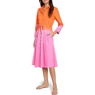 Nic+Zoe Ayla Long Sleeve Ombr&eacute; Shirtdress in Pink Multi at Nordstrom Rack, Size X-Large