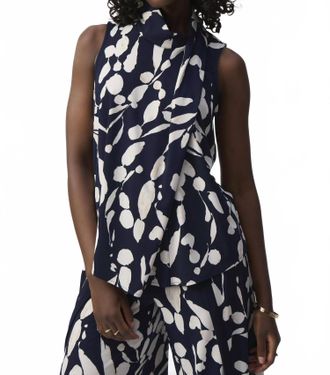 Joseph Ribkoff Chic Abstract Sleeveless Top In Midnight Blue/beige