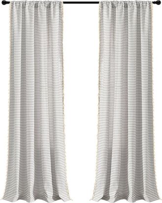 Triangle Home Fashions Boho Coastal Horizontal Ticking Stripe Tassel Window Curtain Panels Set