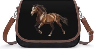 Generic Horse Racing Crossbody Bag Womens Handbag PU Message Bags Shoulder Purse with Adjustable Strap