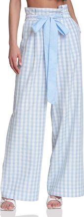 Avec Les Filles Tie Waist Wide Leg Pants in Light Blue Gingham at Nordstrom, Size 16