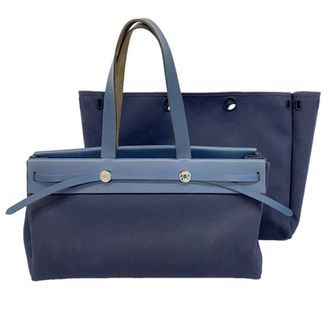 Herm&egrave;s Navy Toile H Tote Bag (Pre-Owned)