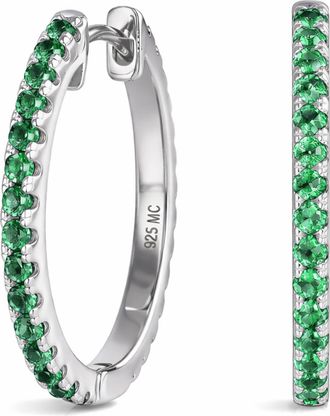 MAX + STONE 925 Sterling Silver Round Gemstone & Cubic Zirconia Split Hoop Earrings
