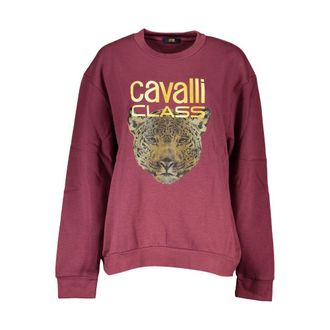 Cavalli Womens Jaguar Print Crewneck Sweatshirt - Dark Red Cotton - Size Medium