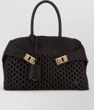 Ferragamo hug leather shoulder bag woven detail