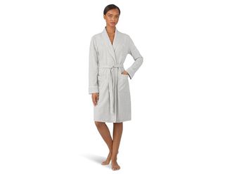 Lauren Ralph Lauren Jaquard Lounge Long Sleeve Shawl Collar Robe Womens Clothing Grey : LG (US 12-14), Cotton