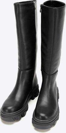 Wittchen Dames leren laarzen met dikke zool en rits, zwart, natuurlijk leer