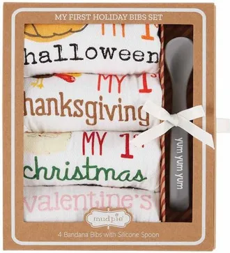 Mud Pie My 1st Holiday 4-Pack Cotton Bib Set in White at Nordstrom