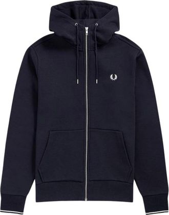 Fred Perry Hoodie met ritssluiting en krullende zoom - Heren - Vesten met rits - Blauw - 2XL - Katoen - Hoodies & sweatvesten