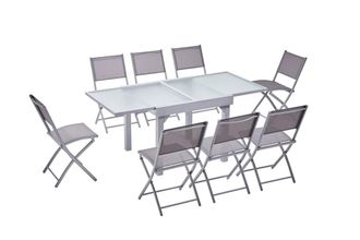 Concept Usine Mesa de jard&iacute;n extensible de aluminio para 8 personas + 8 sillas