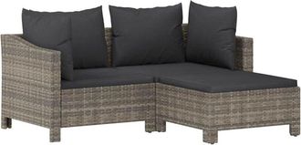 vidaXL Set de muebles de jardín 3 pzas y cojines ratán sintético gris Vidaxl