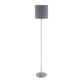 Loops Floor Lamp Light Satin Nickel Shade Grey Fabric Pedal Switch Bulb E27 1x60W in Metallics