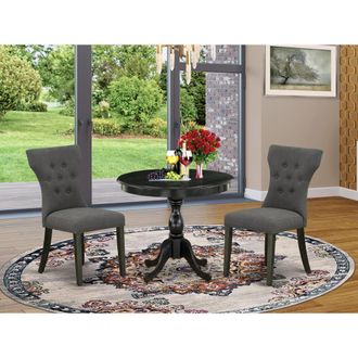 East West Furniture 3 Piece Dining Set Contains 1 Dining Table and 2 Dark Gotham Grey Linen Fabric Dining Chairs Button Tufted Back with Nail Heads - Wire Brushed Black F