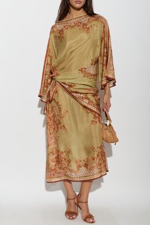 Zimmermann Silk Dress With Decorative Waist Tie, Womens, Green