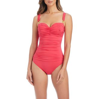 Bleu Rod Beattie Shirred One-Piece Swimsuit in Wild Watermelon at Nordstrom, Size 14