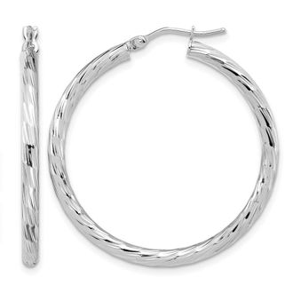 Diamond2Deal 14k Gold Polished Diamond-Cut Fancy Hoop Earrings