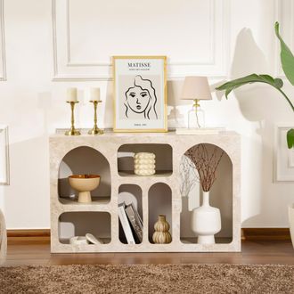 Dmora Aparador Arsenioiu, Alacena 6 Estantes, 6 Compartimientos, Soporta 4 Kg, 120x37x74h Cm Beige M&aacute;rmol