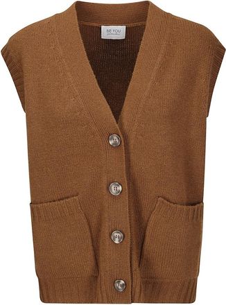 Be You Cashmere Gilet With Contrasting Buttons And Front Pockets