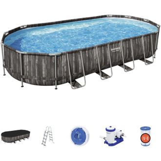 Bestway Piscina Desmontable Tubular Bestway Power Steel Oval Dise&ntilde;o Madera 732x366x122 Cm Con Depuradora Cartucho 9.463 L/h Con Cobertor Y Escalera