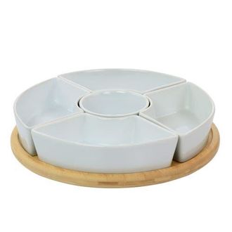 Gibson Home Gracious Dining 6 Piece Tidbit Dish Set with Rotating Wood Base in White at Nordstrom