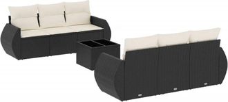 vidaXL Vidaxl - Set De Comedor De Jard&iacute;n 7 Pzas Y Cojines Rat&aacute;n Sint&eacute;tico Negro