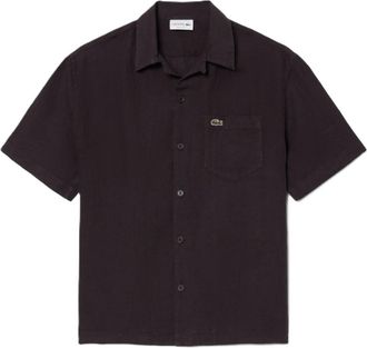 Lacoste Relaxed Fit Linnen Overhemd - Heren - Korte mouwen Overhemden - Bruin - XL - Linnen - Overhemden