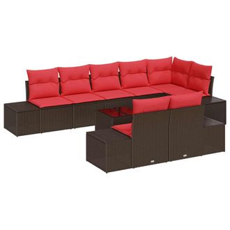 vidaXL Conjunto De Sof&aacute; De Jard&iacute;n 9 Pcs Marr&oacute;n Rat&aacute;n Sint&eacute;tico Vidaxl