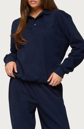 Edikted Jayce Oversized Polo Sweatshirt in Navy at Nordstrom, Size X-Small