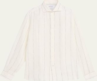 Brunello Cucinelli Mens Cotton Wide Stripe Button-Down Shirt