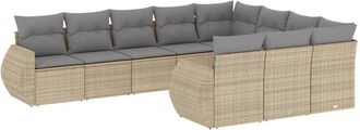 vidaXL Juego De Sof&aacute;s Jard&iacute;n Con Cojines Beige 10 Pzas Rat&aacute;n Sint&eacute;tico Vidaxl