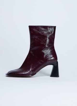 Topshop Star - Stivaletti in pelle premium bordeaux con punta arrotondata e tacco largo-Rosso