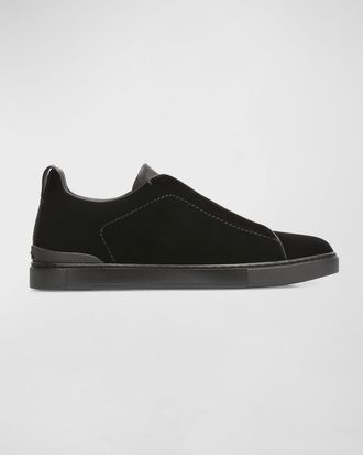Ermenegildo Zegna Mens Triple Stitch Slip-On Velvet Low Top Sneakers