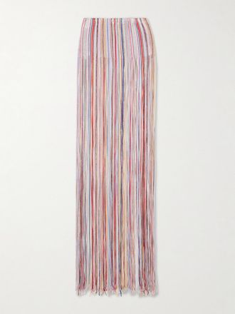 Missoni Abito Maxi In Maglia Crochet Metallizzata A Righe Con Frange Mare - Multicolore