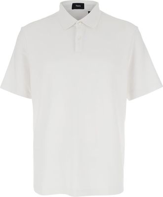 Theory White Polo Shirt With Button Closure In Cotton Man