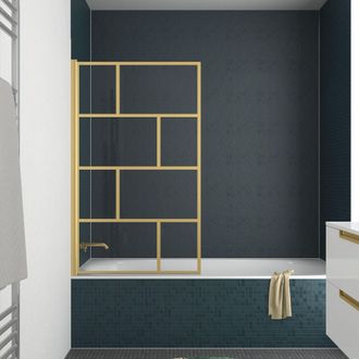 Aurlane Aurlane - Mampara De Ba&ntilde;era Abatible 80x140cm Serigraf&iacute;a Tipo Ladrillo - Oro Dorado Cepillado - Goldy Blocks