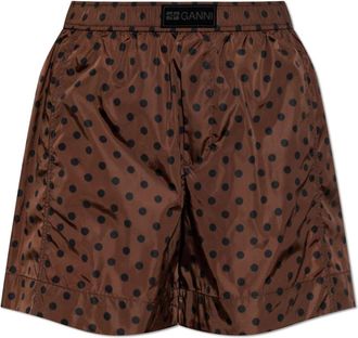 Ganni Korte Broeken, Dames, Bruin, S, Satijn, Gestreepte Shorts