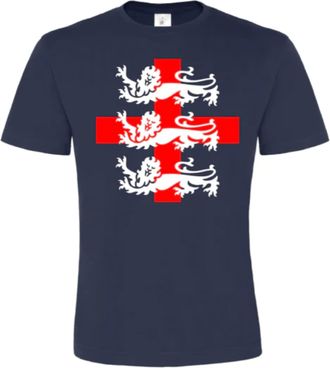 Edward Sinclair | Stylish Mens Wear | Half Sleeve Round Neck |Three Lions England Unisex | White - Red Print | Navy Color T-Shirt (XL)