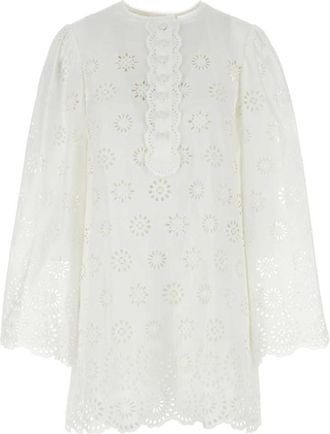 Chlo&eacute; White Round Neck Mini Dress