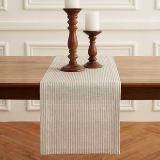 Solino Home Linen Table Runner for Dining Table, Holiday and Everyday Table Decor - Narrow Stripe in Natural And White at Nordstrom, Size Xx-Small